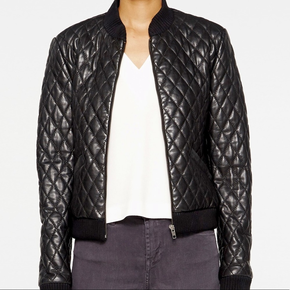 Nicole Miller Quilted Leather Bomber Jacket